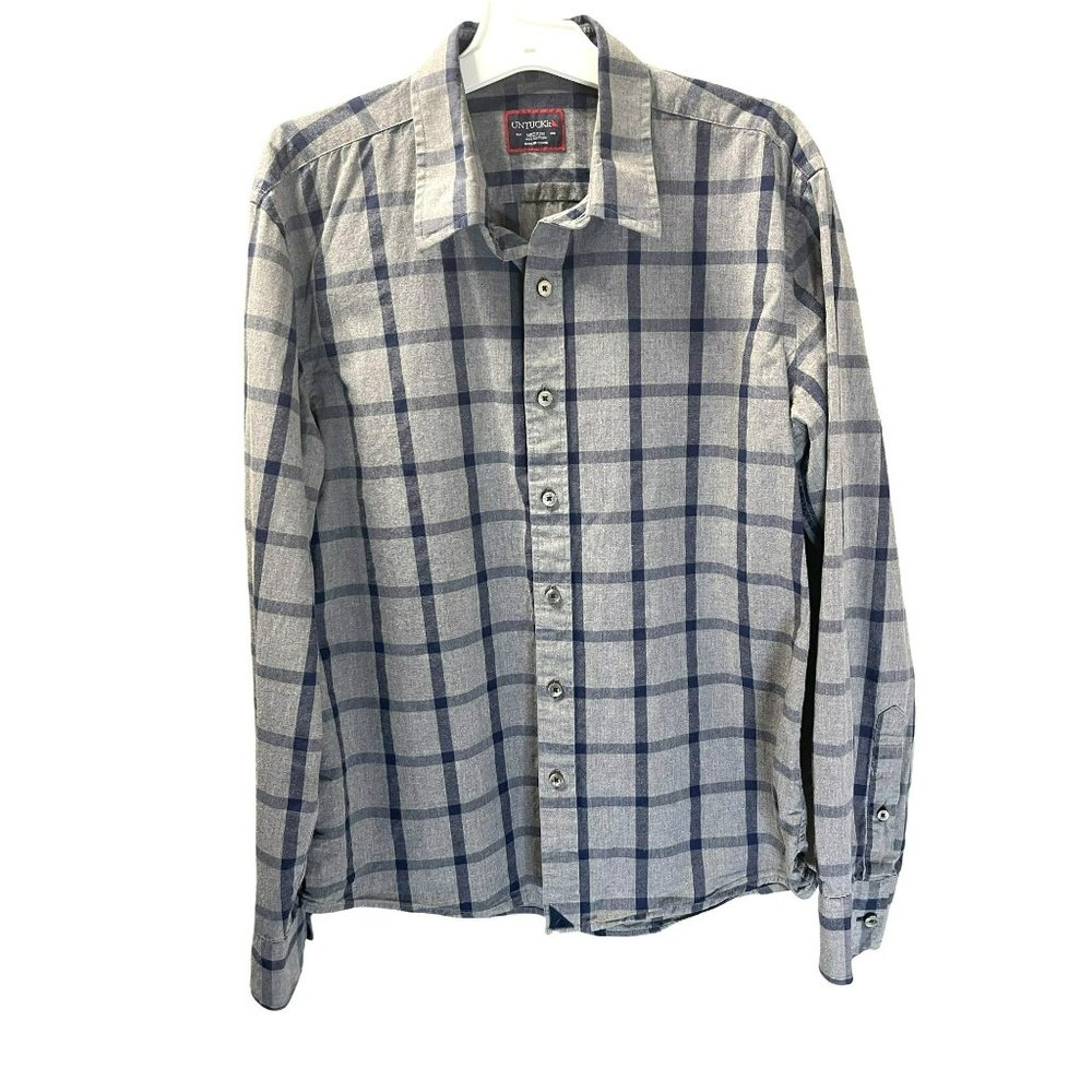 UNTUCKit Mens Blue/Gray Button Up Shirt Plaid Medium
